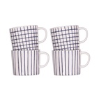 Mugg Checks & Stripes 4-p  vit/blå
