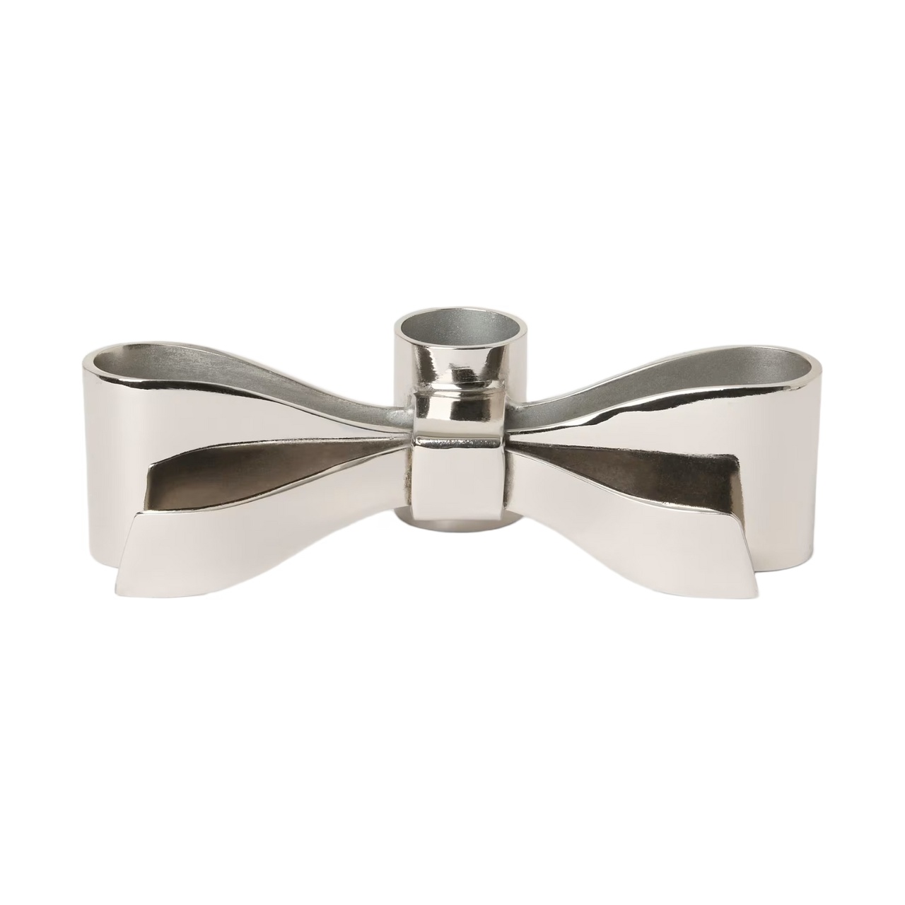 Bow Low Candle Holder, Silver
